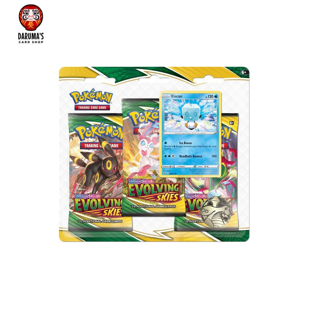 Pokémon SWSH07 Evolving Skies 3-Pack Blister Eiscue Front View