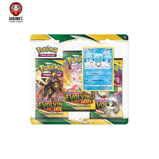 Pokémon SWSH07 Evolving Skies 3-Pack Blister Eiscue Front View